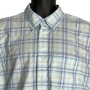 Arrow Shirt Men XL Blue Plaid Button Up Short Sleeves 100% Cotton Preppy Casual